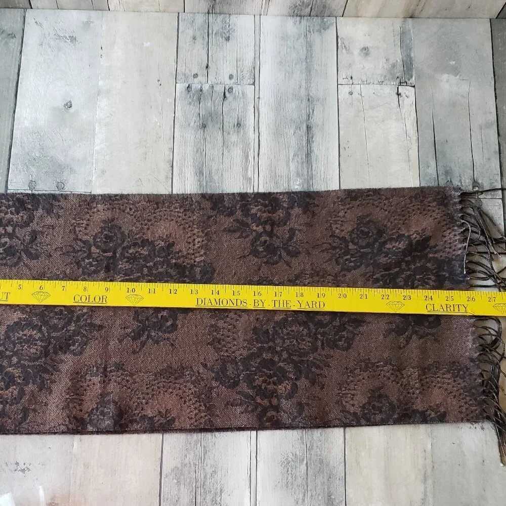 Brown Scarf with a Black Lace Print